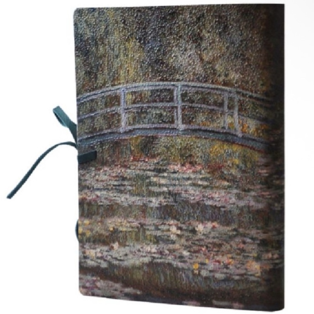 NWT Monet Bridge Over Pond of Water Lilies Leather Journal with Suede Tie - Picture 2 of 7